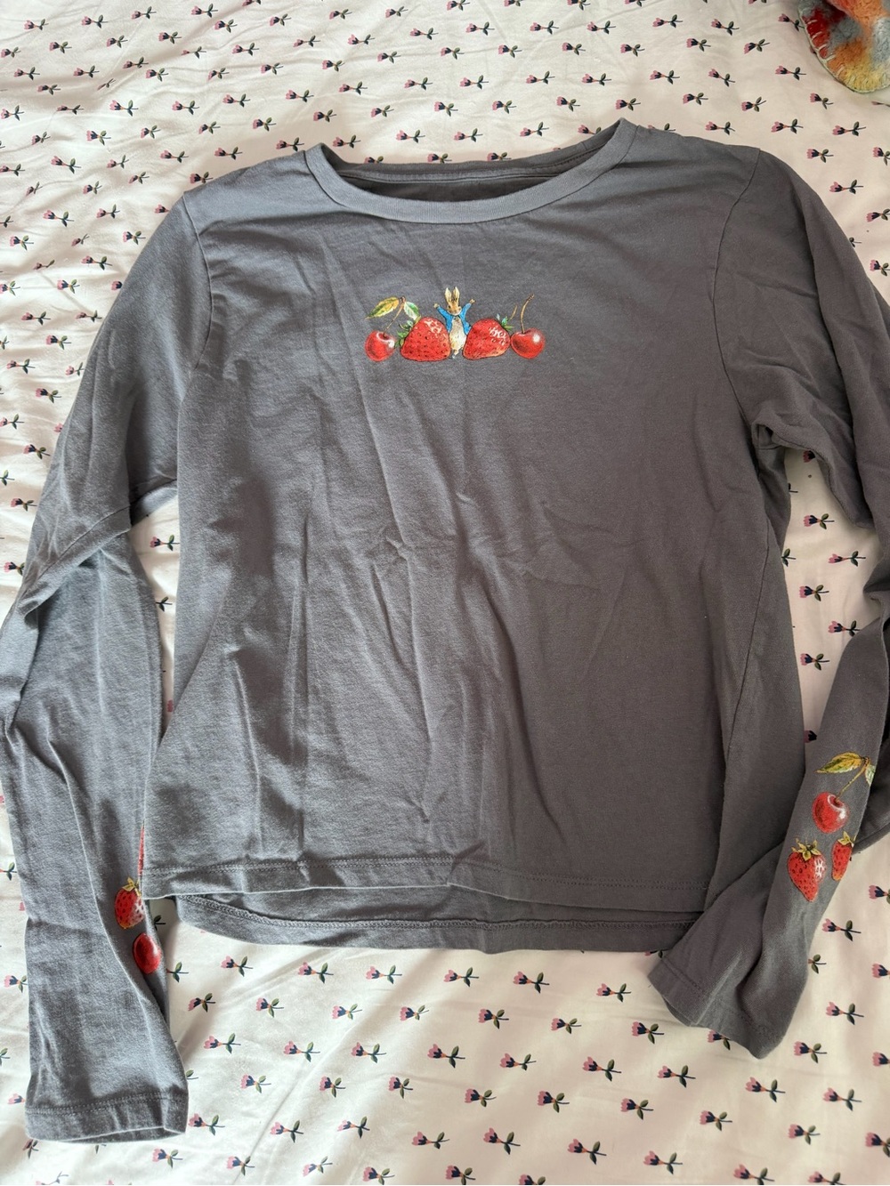 Beatrix Potter Gray Tee with Strawberry Print